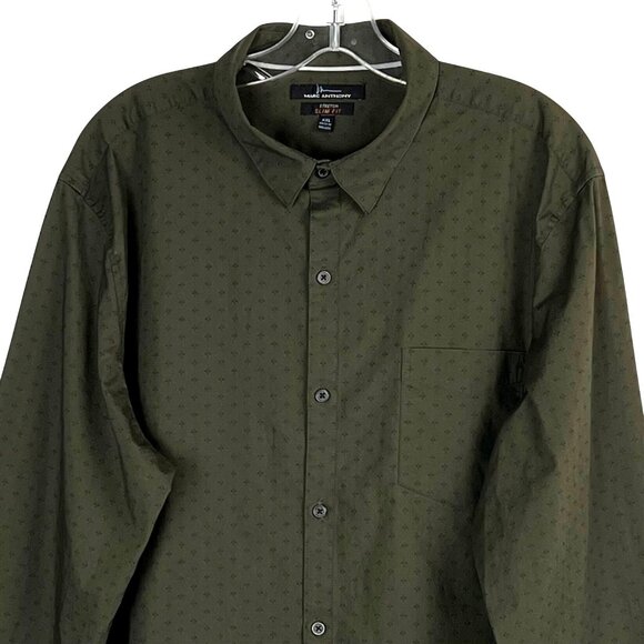 Marc Anthony Mens Stretch Slim Fit Button-up Shirt XXL Olive Green Cotton Blend - Picture 3 of 12